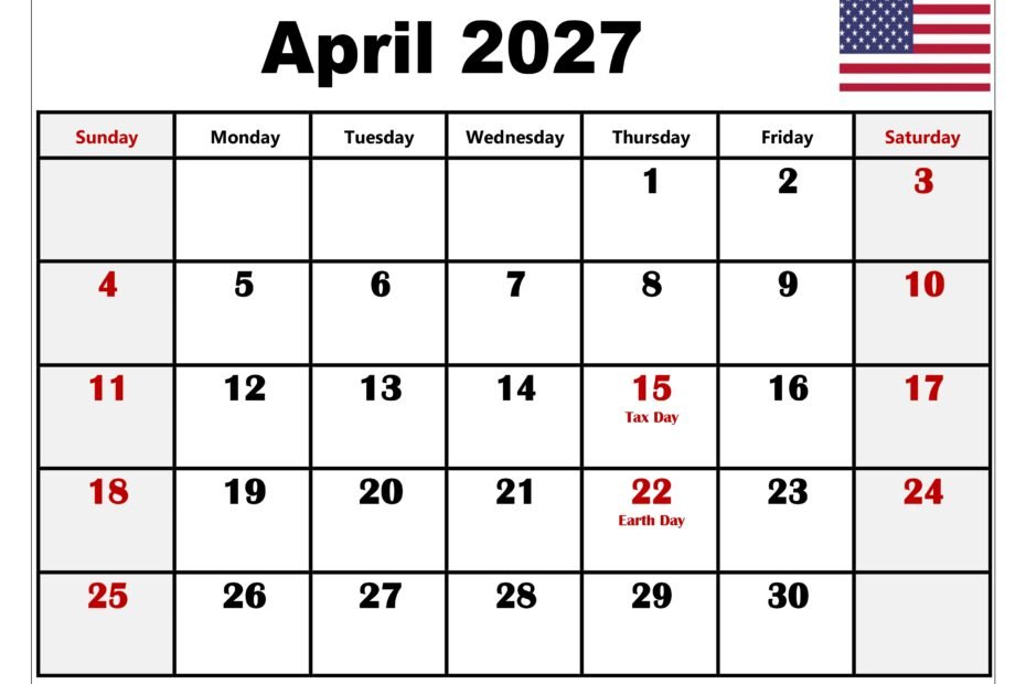 April 2027 Full Monthly Schedule and Important Dates Overview 143 April 2027 Calendar with Holidays 1