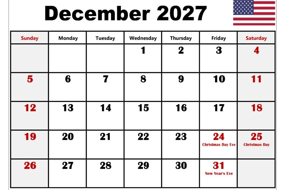 December 2027 Calendar with Holidays