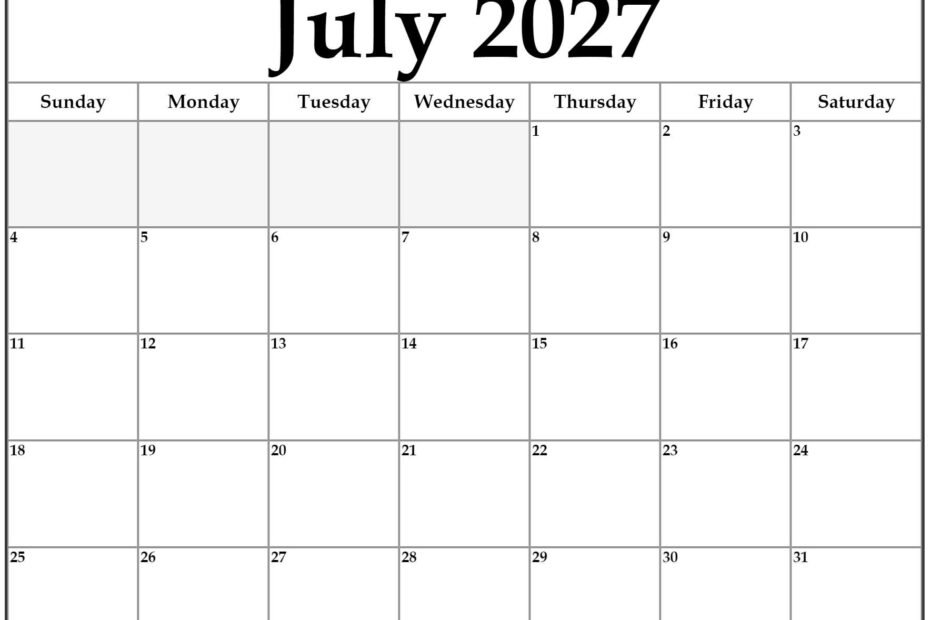 Get Your Complimentary July 2027 Printable Calendar Today 89 July 2027 calendar b4