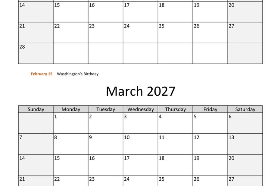 Top Events and Key Dates to Watch in February and March 2027 137 february march two months 2027 calendar vertical 1