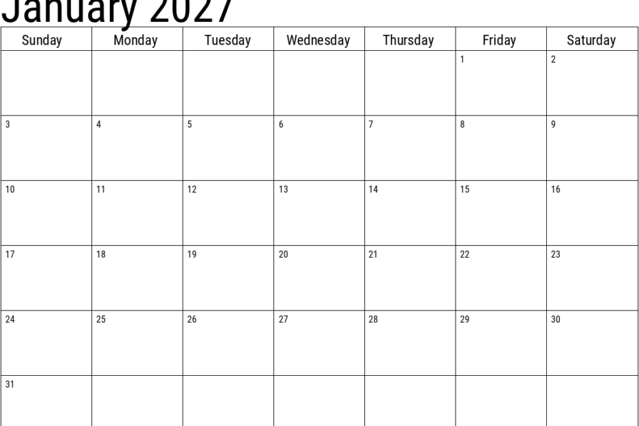 January 2027 Calendar Printable for Easy Planning and Organization 57 2027 january calendar 1
