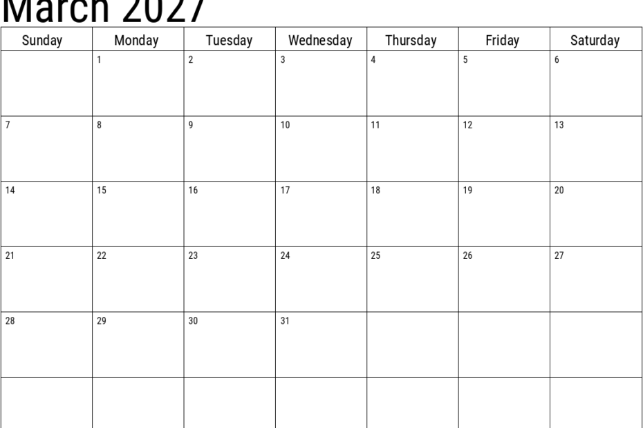 2027 march calendar
