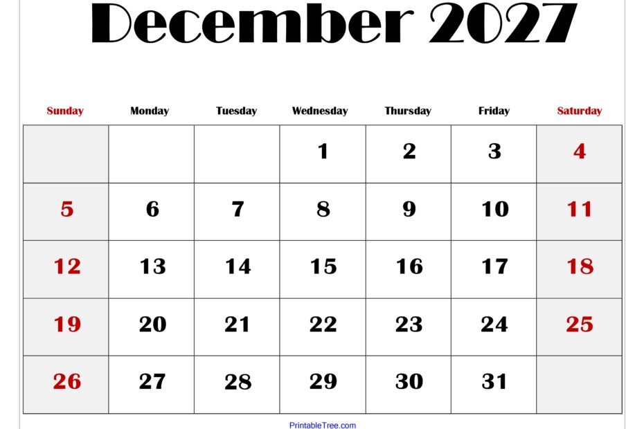 Get Your Free Printable Blank Calendar for December 2027 Today 89 December 2027 Blank Printable Calendar