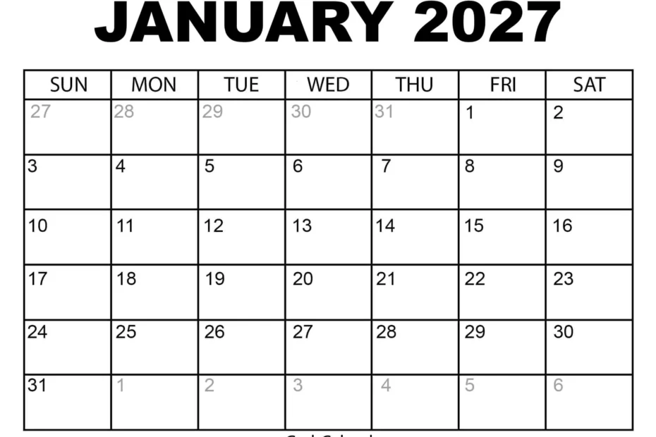 January 2027 Calendar