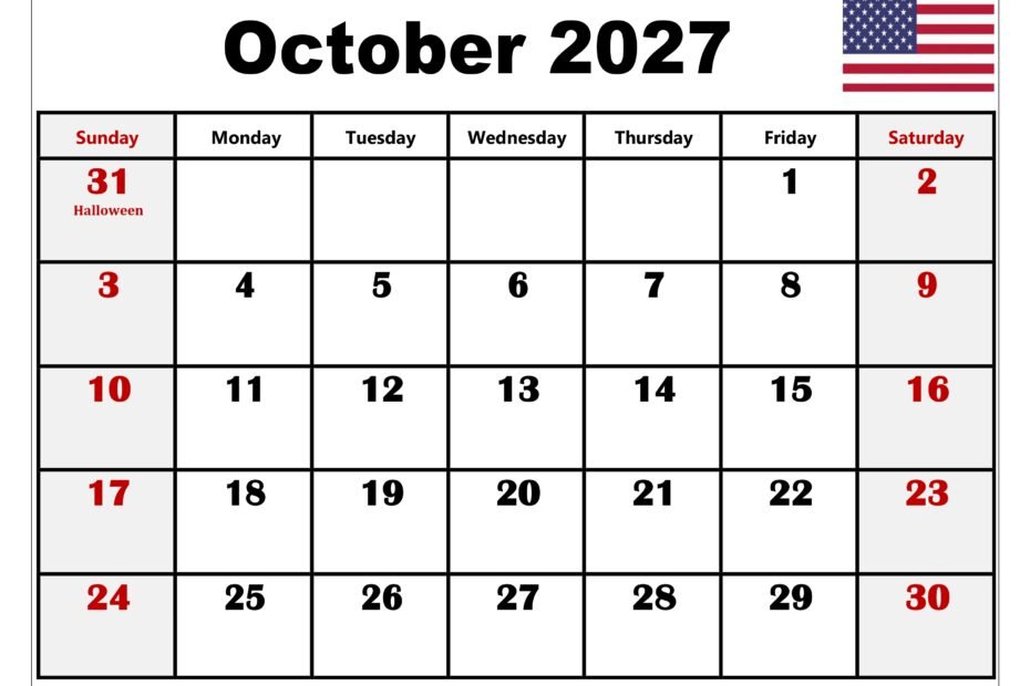 October 2027 Monthly Calendar Printable for Easy Planning and Organization 123 October 2027 Calendar with Holidays 2