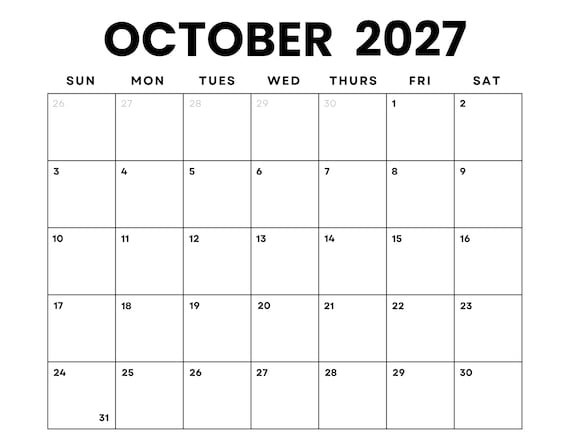 Download Ready-to-Print October 2027 Calendars for Easy Planning 42
