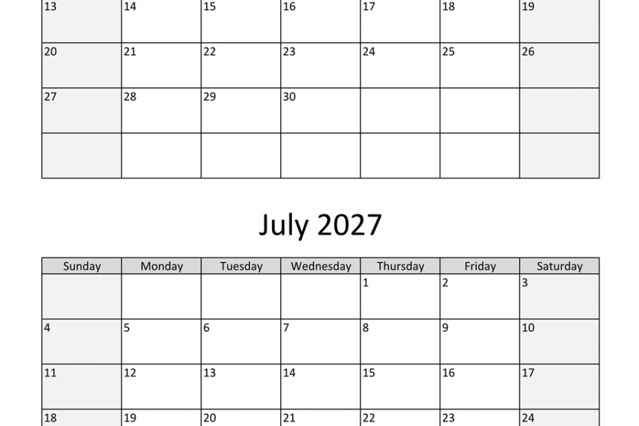 june july two months 2027 calendar vertical 3
