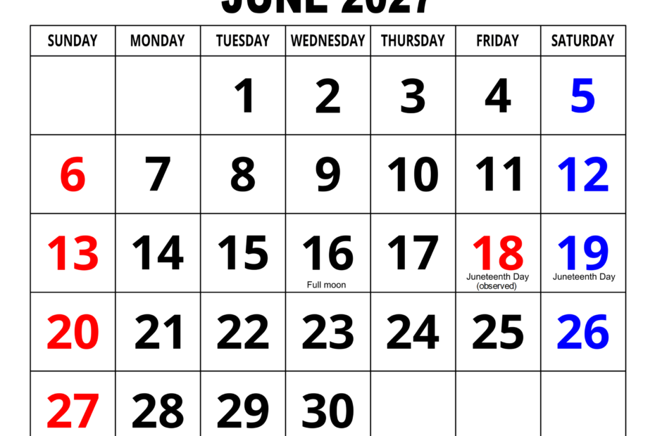 large print june 2027 calendar fefeff fefefe 2