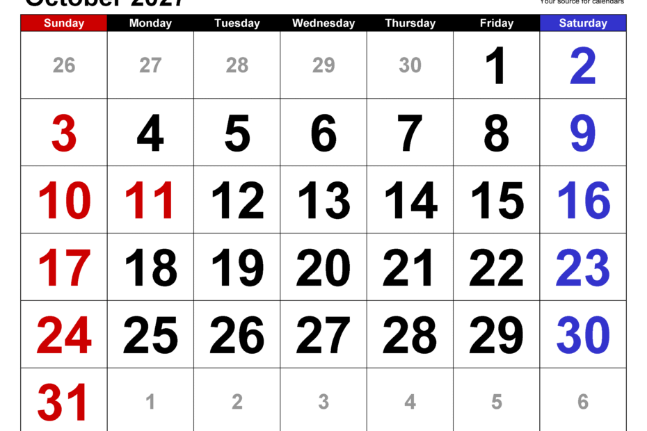 Discover Everything Happening in October 2027: The Ultimate Event Planner 79 october 2027 calendar large numerals