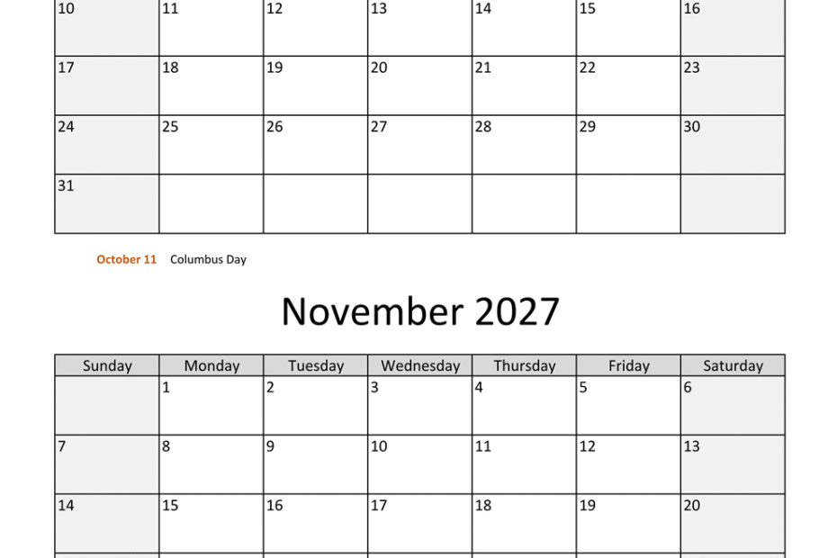 october november two months 2027 calendar vertical 1